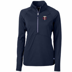 Minnesota Twins Cutter & Buck Women's Adapt Eco Knit Stretch Half-Zip Logo Pullover Top - Navy - MLB on Sale