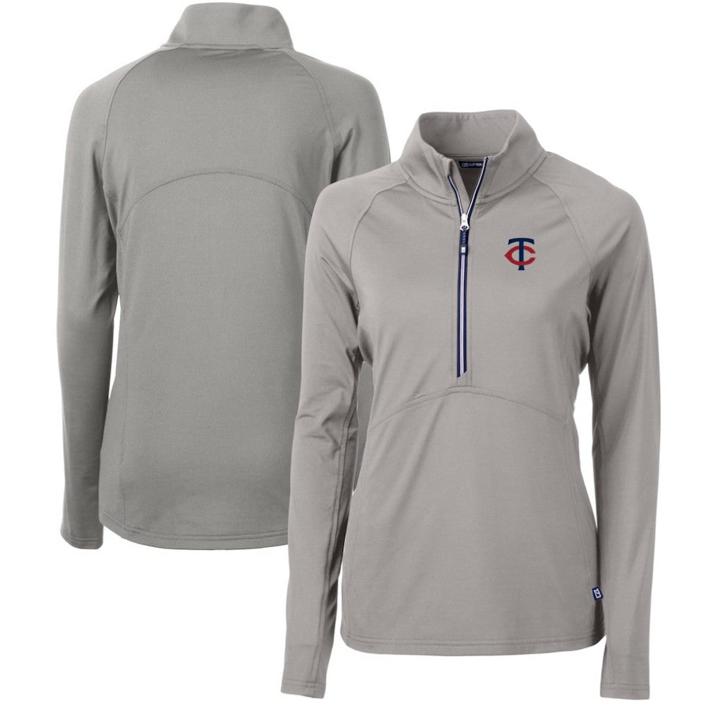 Minnesota Twins Cutter & Buck Women's Adapt Eco Knit Stretch Half-Zip Logo Pullover Top - Gray - MLB on Sale