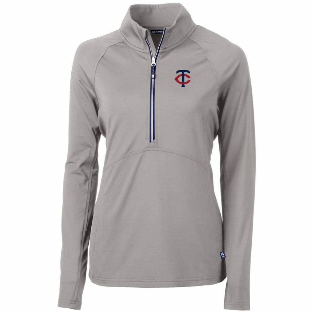 Minnesota Twins Cutter & Buck Women's Adapt Eco Knit Stretch Half-Zip Logo Pullover Top - Gray - MLB on Sale