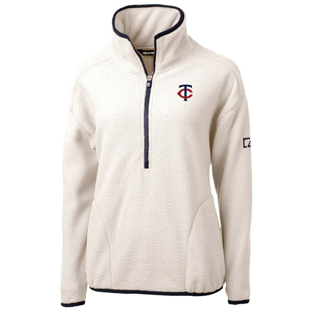Minnesota Twins Cutter & Buck Women's Cascade Eco Sherpa Half-Zip Pullover Jacket - White - MLB Online