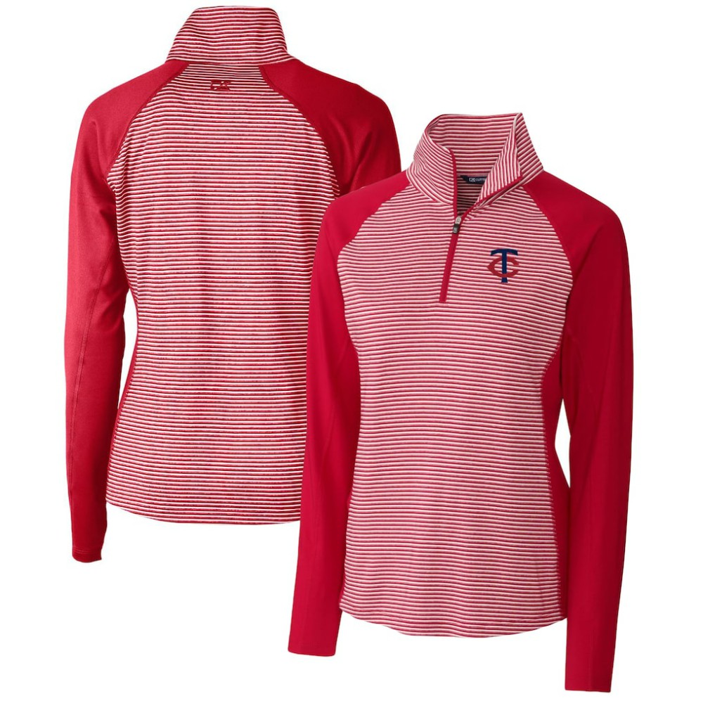 Minnesota Twins Cutter & Buck Women's DryTec Forge Tonal Stripe Stretch Half-Zip Top - Red - MLB on Sale