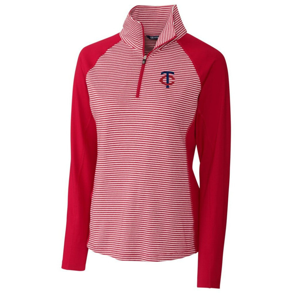 Minnesota Twins Cutter & Buck Women's DryTec Forge Tonal Stripe Stretch Half-Zip Top - Red - MLB on Sale