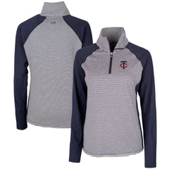 Minnesota Twins Cutter & Buck Women's DryTec Forge Tonal Stripe Stretch Half-Zip Top - Navy - MLB Lifestyle