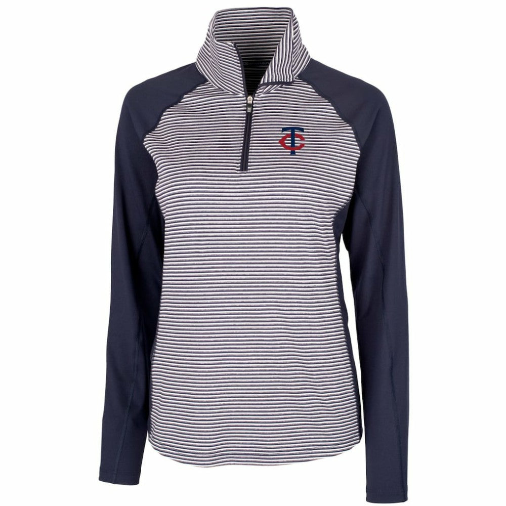 Minnesota Twins Cutter & Buck Women's DryTec Forge Tonal Stripe Stretch Half-Zip Top - Navy - MLB Lifestyle