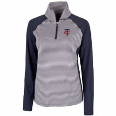 Minnesota Twins Cutter & Buck Women's DryTec Forge Tonal Stripe Stretch Half-Zip Top - Navy - MLB Lifestyle