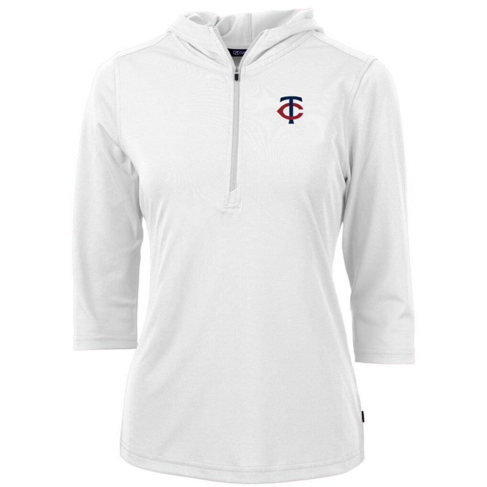 Minnesota Twins Cutter & Buck Women's DryTec Virtue Eco Pique Recycled Half-Zip Pullover Hoodie Top - White - MLB on Sale