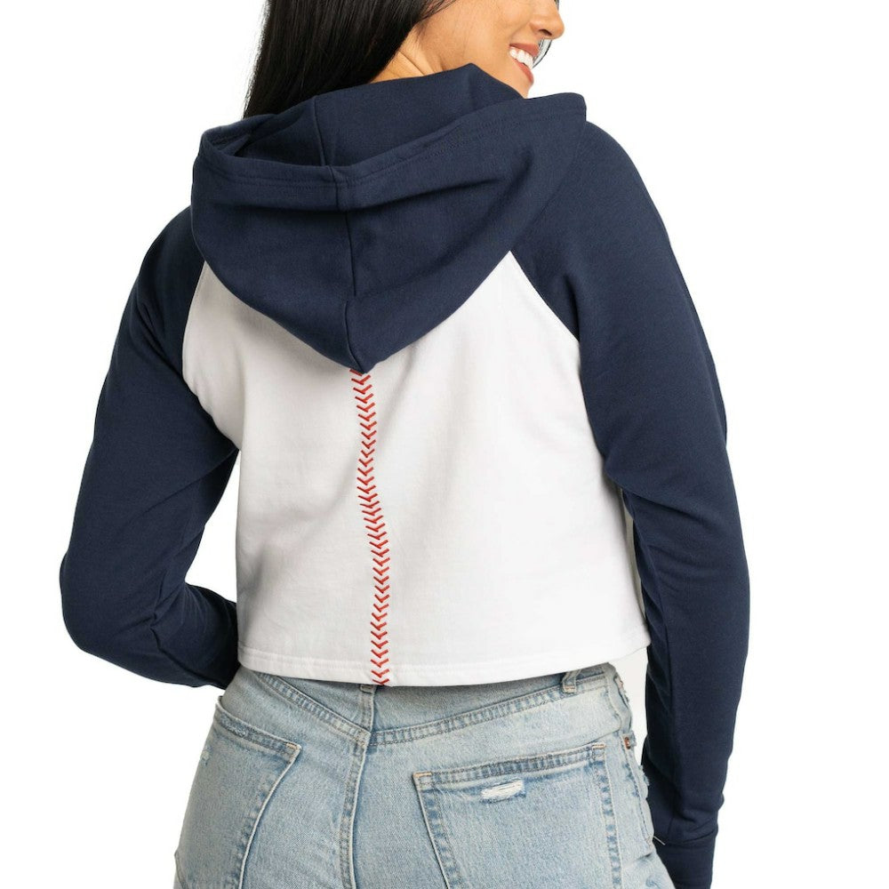 Boston Red Sox Lusso Women's Jane Raglan Quarter-Zip Tri-Blend Cropped Pullover Hoodie - White - MLB on Sale
