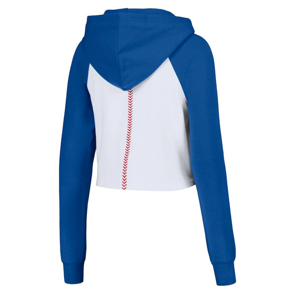 Chicago Cubs Lusso Women's Jane Raglan Quarter-Zip Tri-Blend Cropped Pullover Hoodie - White - MLB Sale