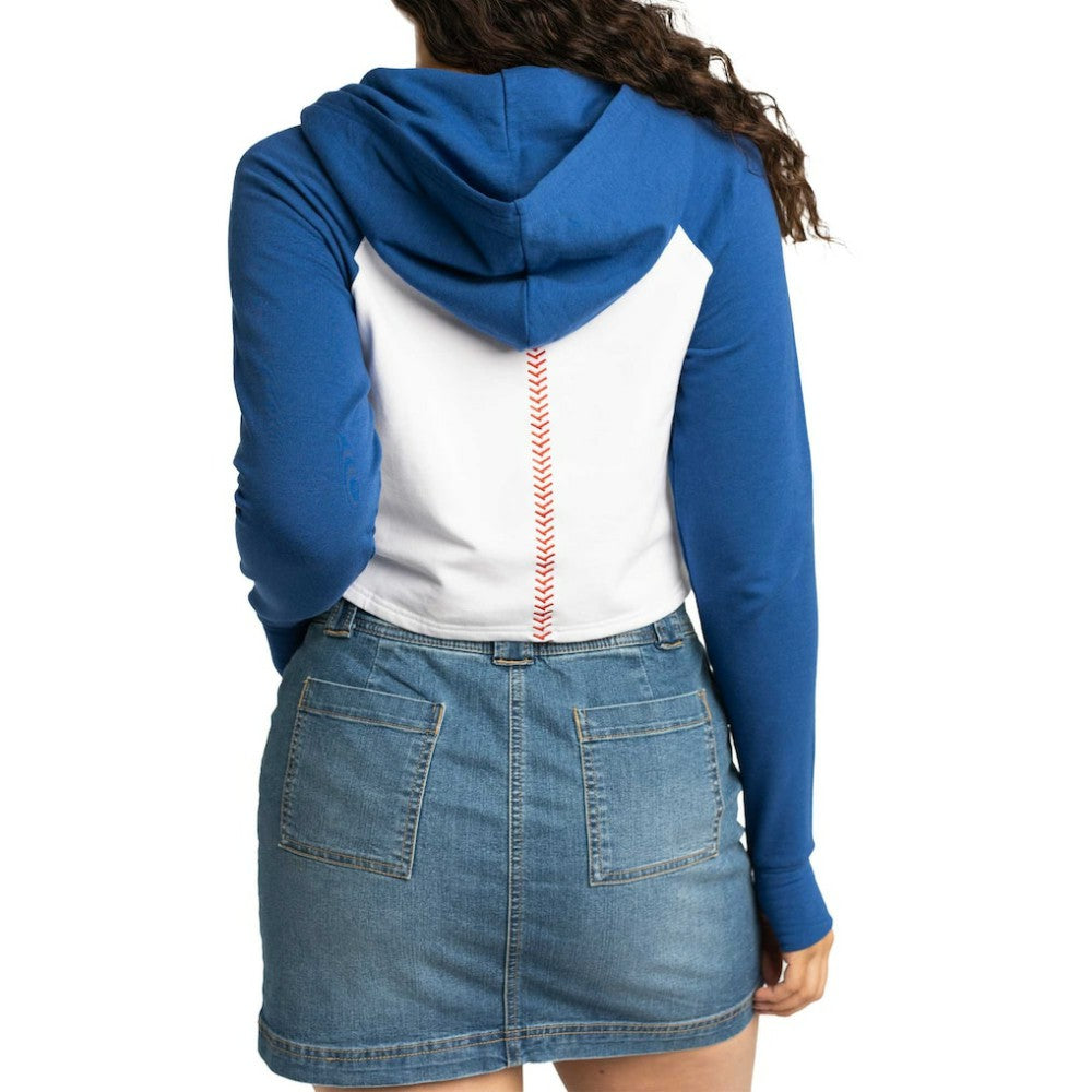 Chicago Cubs Lusso Women's Jane Raglan Quarter-Zip Tri-Blend Cropped Pullover Hoodie - White - MLB Sale
