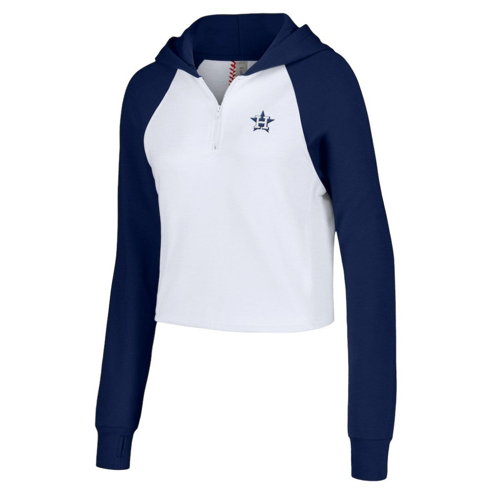 Houston Astros Lusso Women's Jane Raglan Quarter-Zip Tri-Blend Cropped Pullover Hoodie - White - MLB Lifestyle