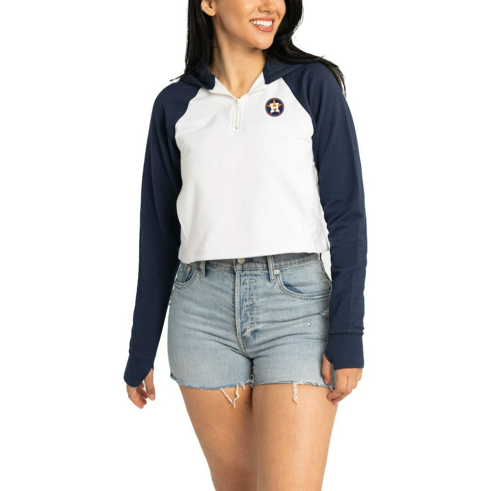 Houston Astros Lusso Women's Jane Raglan Quarter-Zip Tri-Blend Cropped Pullover Hoodie - White - MLB Lifestyle