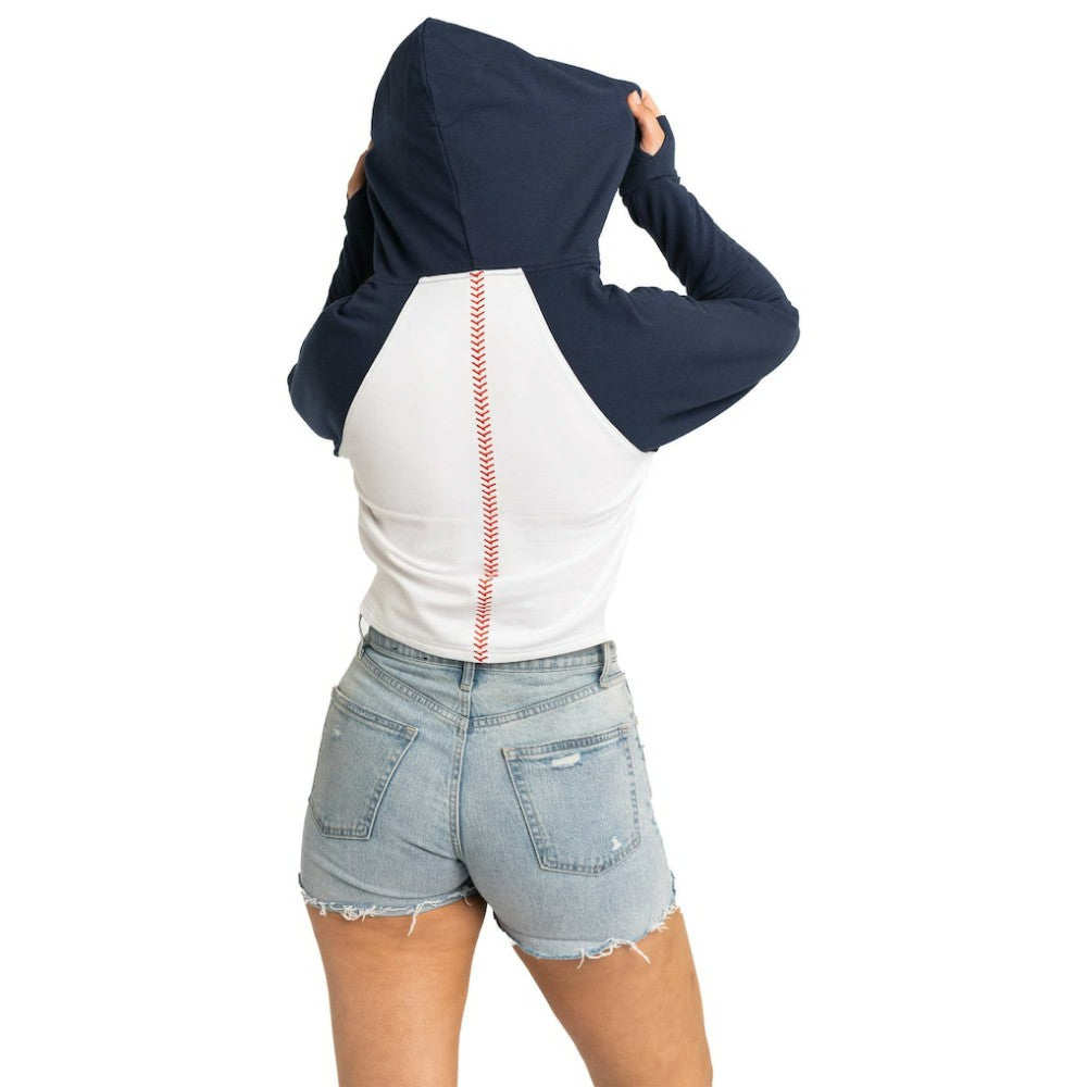 Houston Astros Lusso Women's Jane Raglan Quarter-Zip Tri-Blend Cropped Pullover Hoodie - White - MLB Lifestyle
