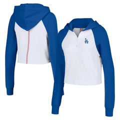 Los Angeles Dodgers Lusso Women's Jane Raglan Quarter-Zip Tri-Blend Cropped Pullover Hoodie - White - MLB Online