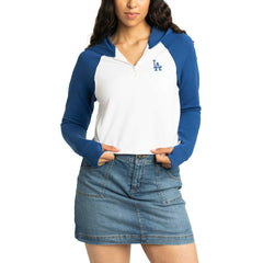 Los Angeles Dodgers Lusso Women's Jane Raglan Quarter-Zip Tri-Blend Cropped Pullover Hoodie - White - MLB Online