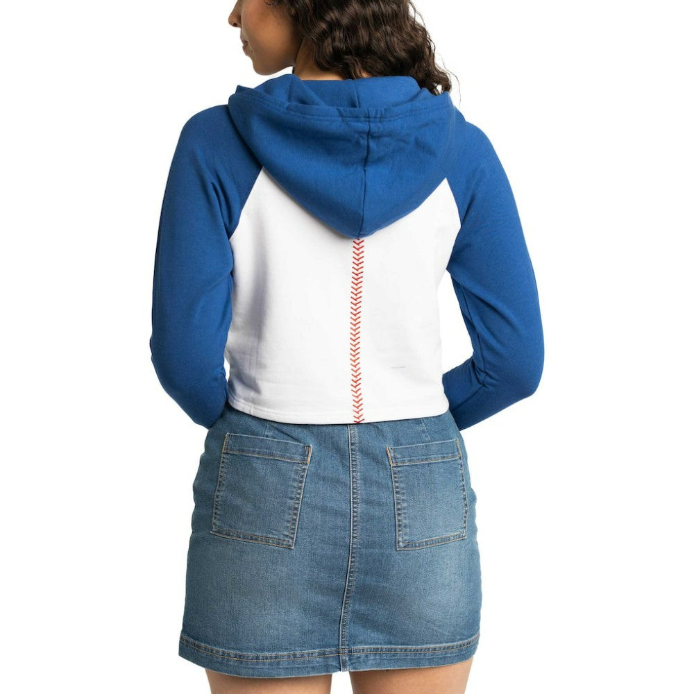 Los Angeles Dodgers Lusso Women's Jane Raglan Quarter-Zip Tri-Blend Cropped Pullover Hoodie - White - MLB Online