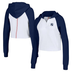 New York Yankees Lusso Women's Jane Raglan Quarter-Zip Tri-Blend Cropped Pullover Hoodie - White - MLB Online