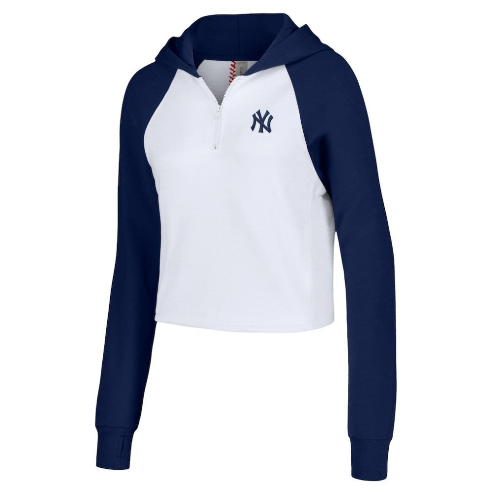New York Yankees Lusso Women's Jane Raglan Quarter-Zip Tri-Blend Cropped Pullover Hoodie - White - MLB Online