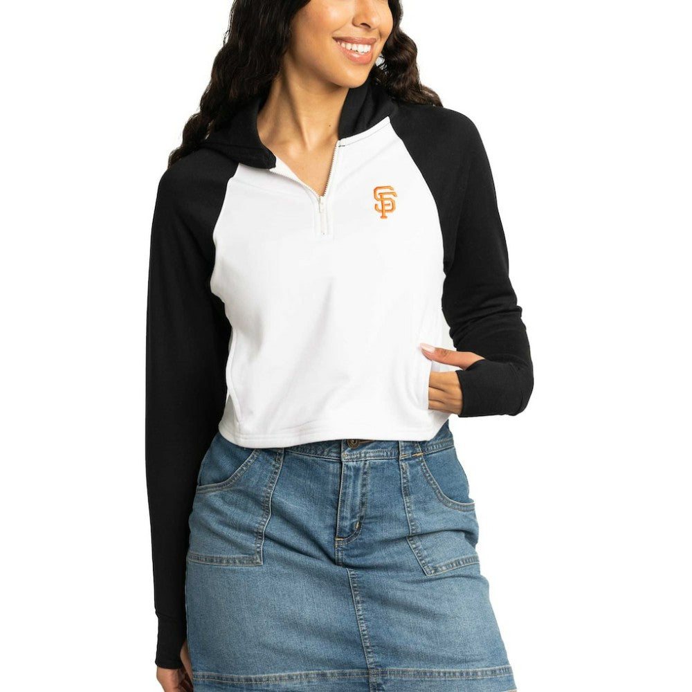 San Francisco Giants Lusso Women's Jane Raglan Quarter-Zip Tri-Blend Cropped Pullover Hoodie - White - MLB Online