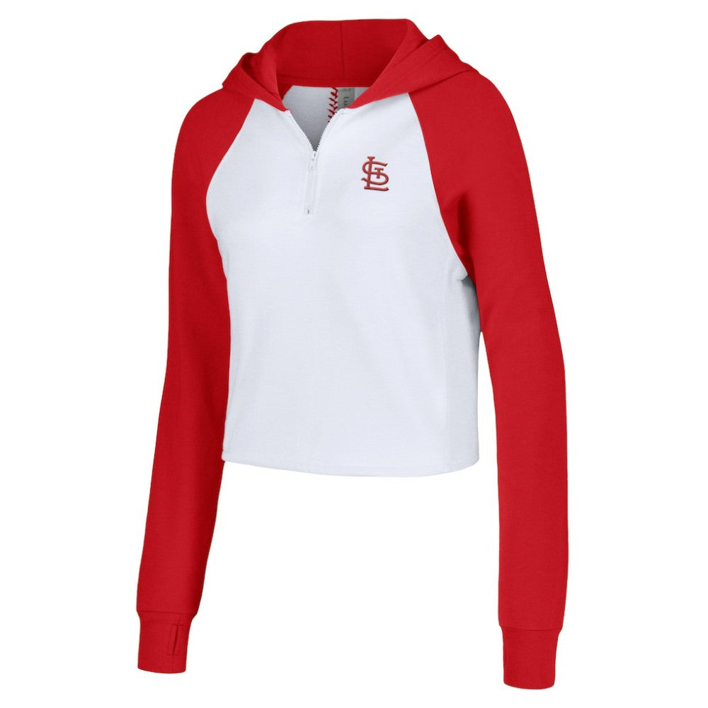 St. Louis Cardinals Lusso Women's Jane Raglan Quarter-Zip Tri-Blend Cropped Pullover Hoodie - White - MLB Sale