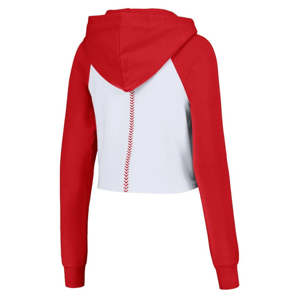 St. Louis Cardinals Lusso Women's Jane Raglan Quarter-Zip Tri-Blend Cropped Pullover Hoodie - White - MLB Sale