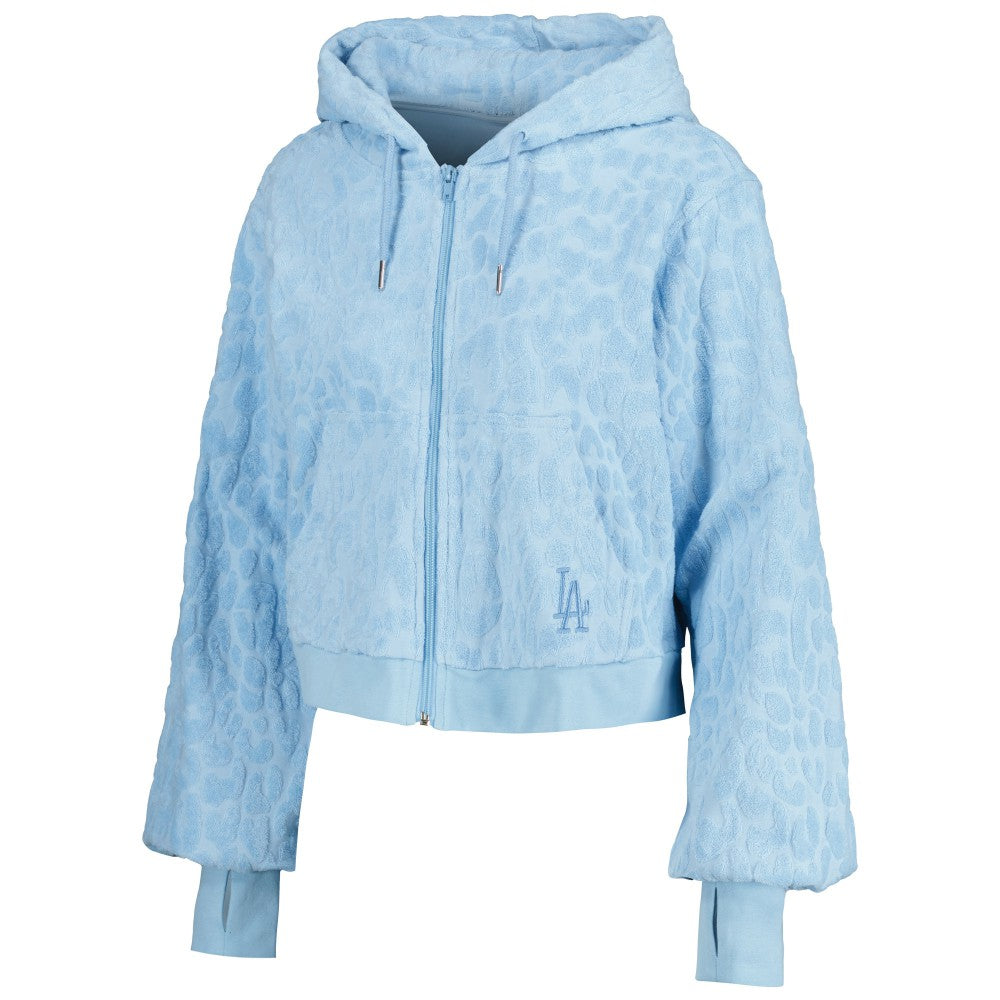 Los Angeles Dodgers Lusso Women's Tabitha Cheetah Terry Full-Zip Sweatshirt - Blue - MLB Discount