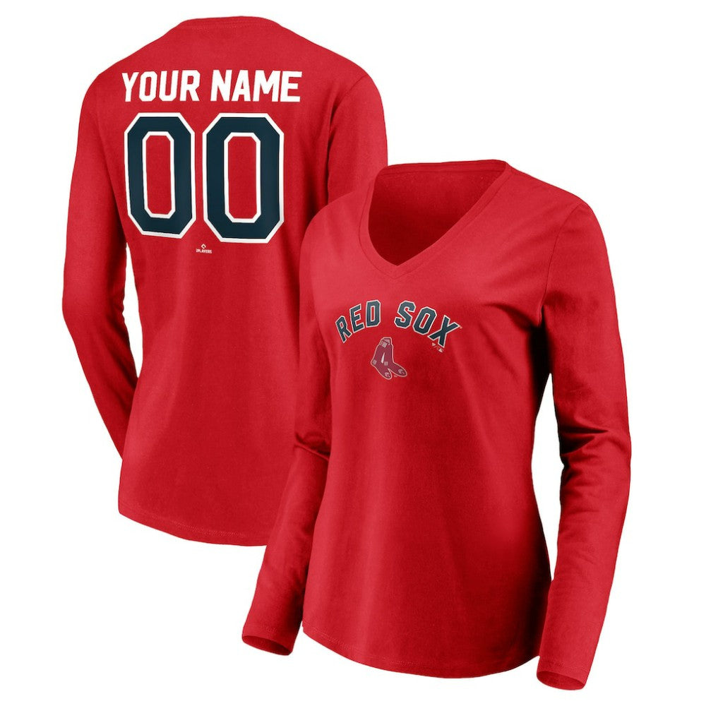 Boston Red Sox Women's Cooperstown Collection Personalized Winning Streak Long Sleeve V-Neck T-Shirt - Red - MLB on Sale