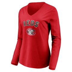 Cincinnati Reds Women's Cooperstown Collection Personalized Winning Streak Long Sleeve V-Neck T-Shirt - Red - MLB Online