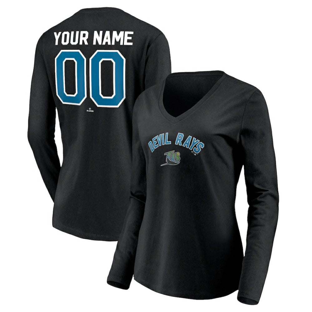 Tampa Bay Rays Women's Cooperstown Collection Personalized Winning Streak Long Sleeve V-Neck T-Shirt - Black - MLB Online