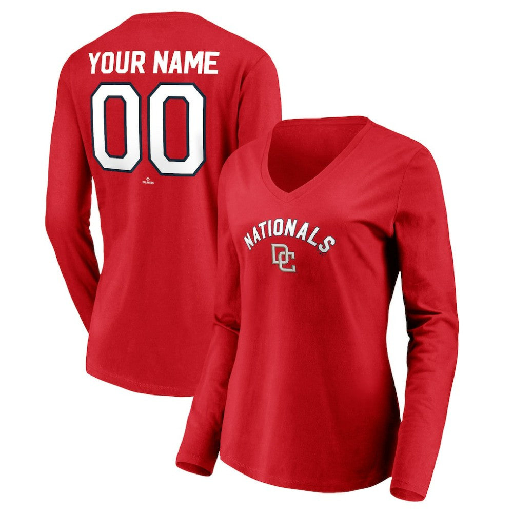 Washington Nationals Women's Cooperstown Collection Personalized Winning Streak Long Sleeve V-Neck T-Shirt - Red - MLB on Sale