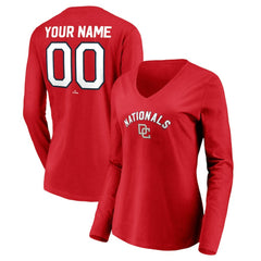 Washington Nationals Women's Cooperstown Collection Personalized Winning Streak Long Sleeve V-Neck T-Shirt - Red - MLB on Sale