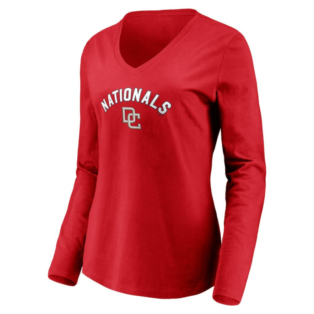 Washington Nationals Women's Cooperstown Collection Personalized Winning Streak Long Sleeve V-Neck T-Shirt - Red - MLB on Sale