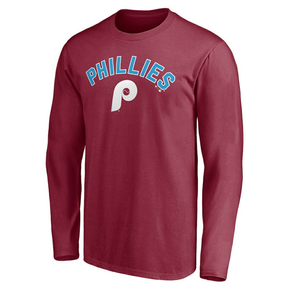 Philadelphia Phillies Personalized Cooperstown Collection Alternate Winning Streak Long Sleeve T-Shirt - Burgundy - MLB Lifestyle