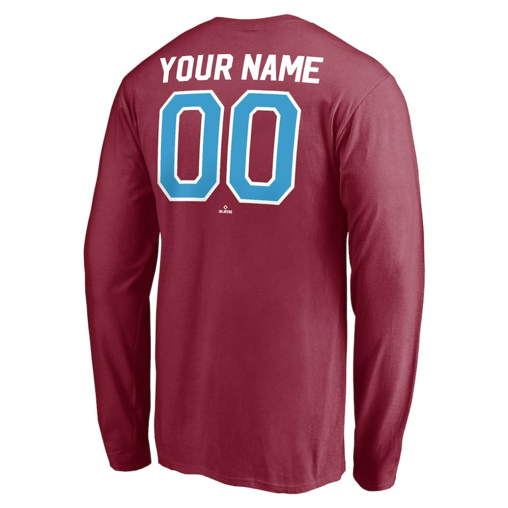 Philadelphia Phillies Personalized Cooperstown Collection Alternate Winning Streak Long Sleeve T-Shirt - Burgundy - MLB Lifestyle