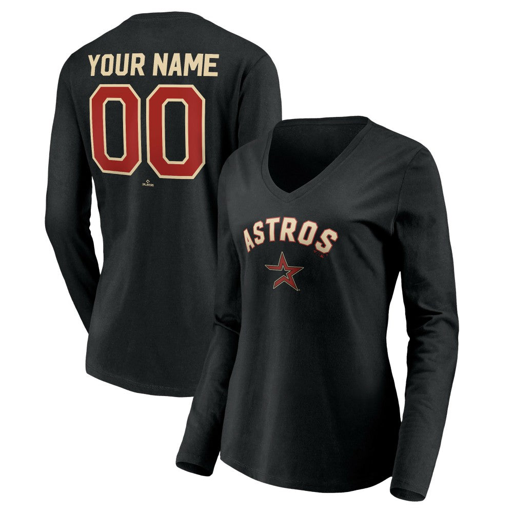 Houston Astros Women's Personalized Cooperstown Collection Alternate Winning Streak Long Sleeve V-Neck T-Shirt - Black - MLB Online