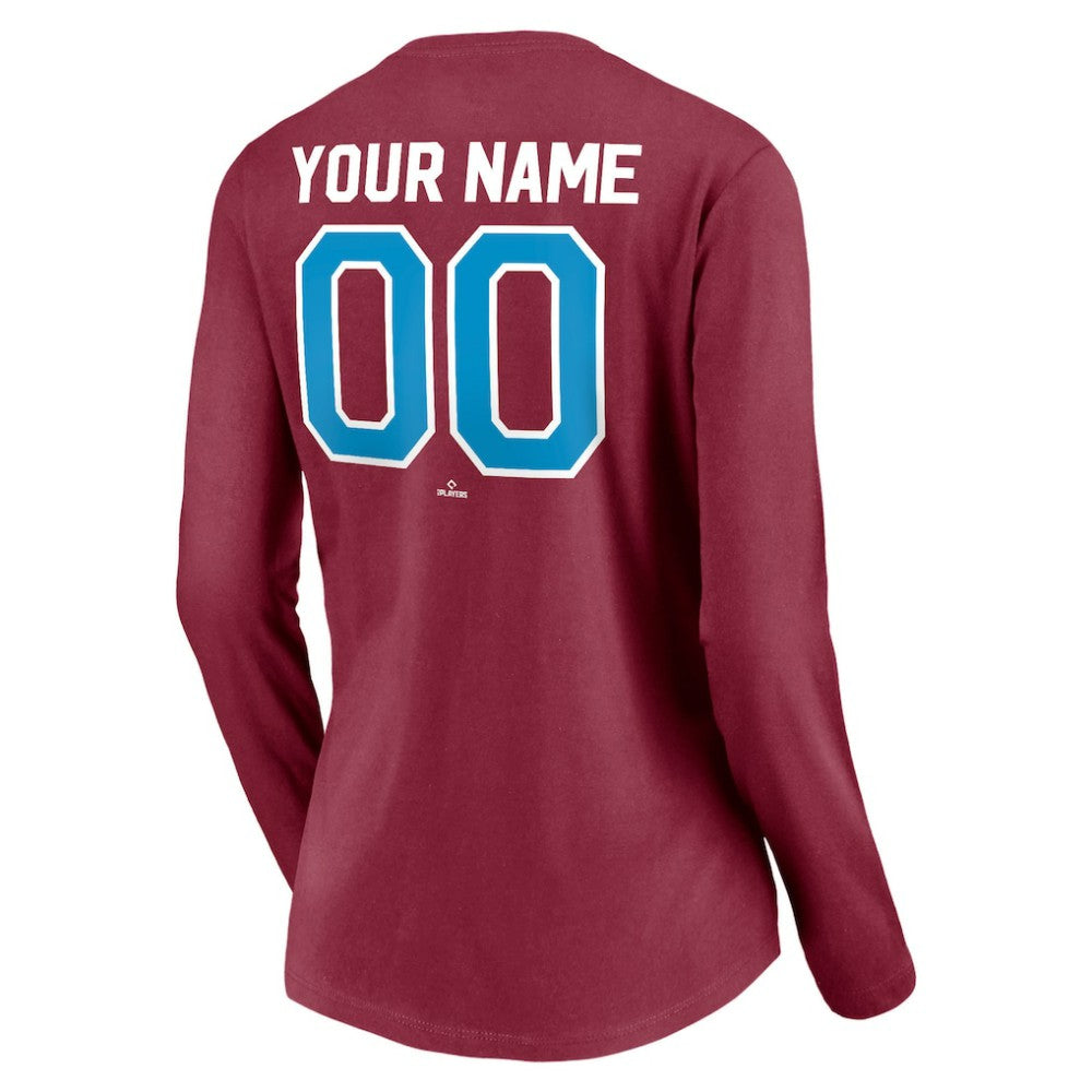 Philadelphia Phillies Women's Personalized Cooperstown Collection Alternate Winning Streak Long Sleeve V-Neck T-Shirt - Burgundy - MLB Sale
