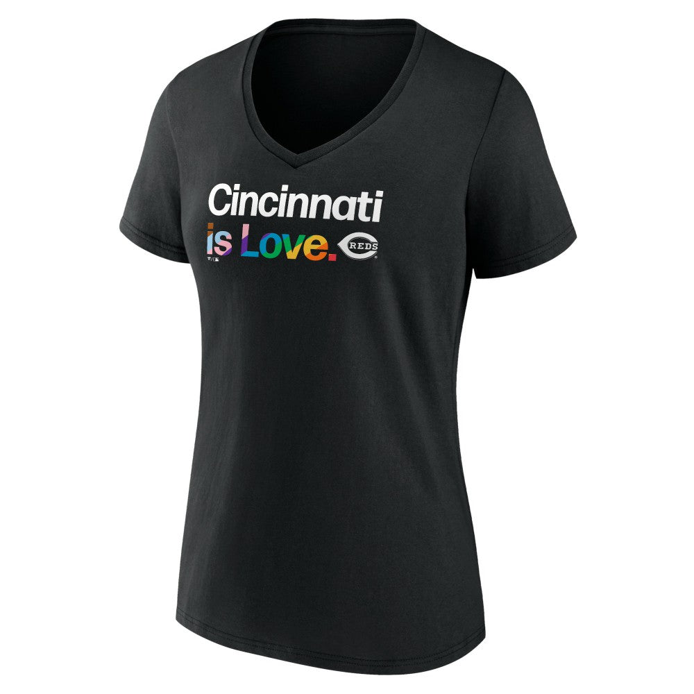 Cincinnati Reds Women's City Pride V-Neck T-Shirt - Black - MLB Lifestyle