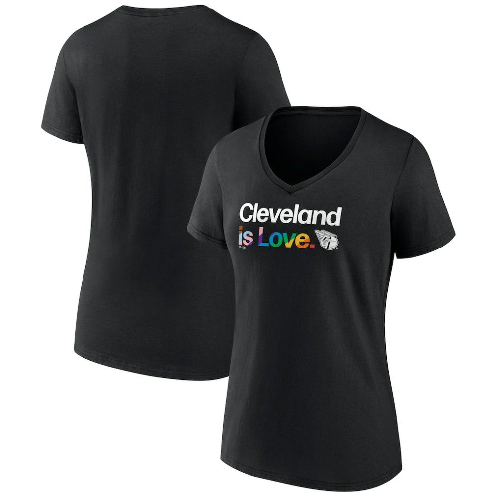 Cleveland Guardians Women's City Pride V-Neck T-Shirt - Black - MLB Sale