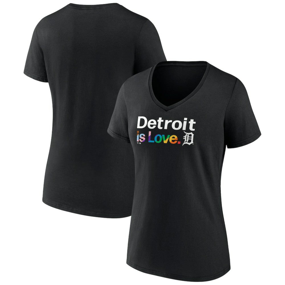 Detroit Tigers Women's City Pride V-Neck T-Shirt - Black - MLB Discount