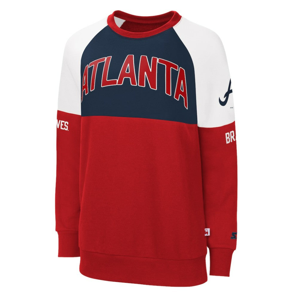 Atlanta Braves Starter Women's Baseline Raglan Pullover Sweatshirt - Red/Navy - MLB Lifestyle