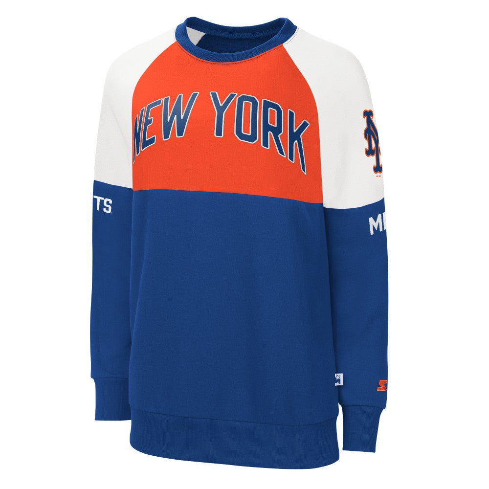 New York Mets Starter Women's Baseline Raglan Pullover Sweatshirt - Royal/Orange - MLB Sale