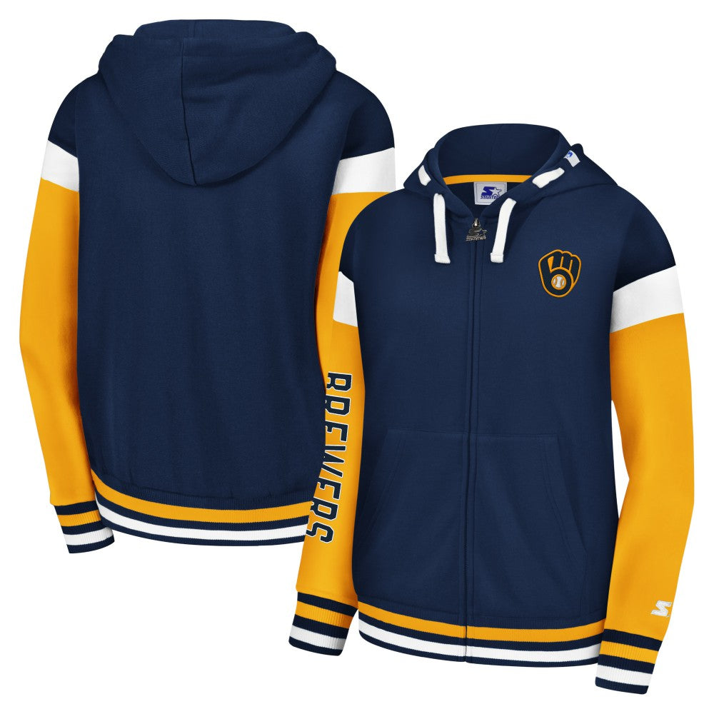 Milwaukee Brewers Starter Women's Homestretch Full-Zip Hoodie - Navy - MLB Lifestyle