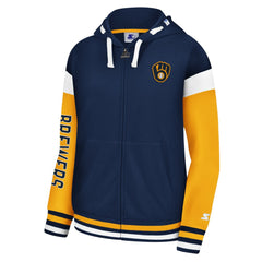 Milwaukee Brewers Starter Women's Homestretch Full-Zip Hoodie - Navy - MLB Lifestyle