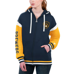 Milwaukee Brewers Starter Women's Homestretch Full-Zip Hoodie - Navy - MLB Lifestyle