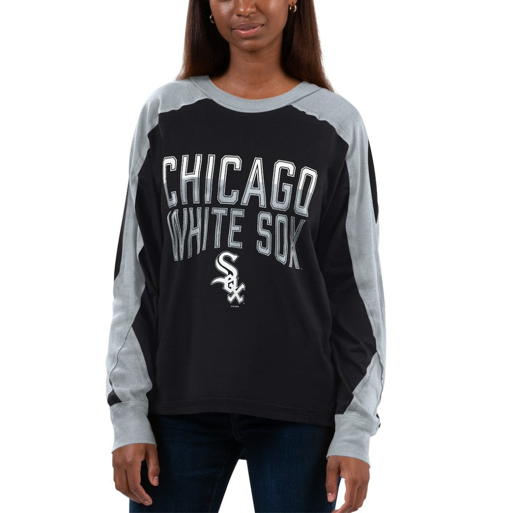 Chicago White Sox G-III 4Her by Carl Banks Women's Smash Raglan Long Sleeve T-Shirt - Black/Silver - MLB Sale