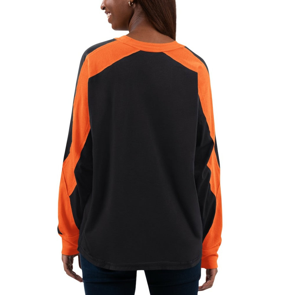 San Francisco Giants G-III 4Her by Carl Banks Women's Smash Raglan Long Sleeve T-Shirt - Black/Orange - MLB Lifestyle
