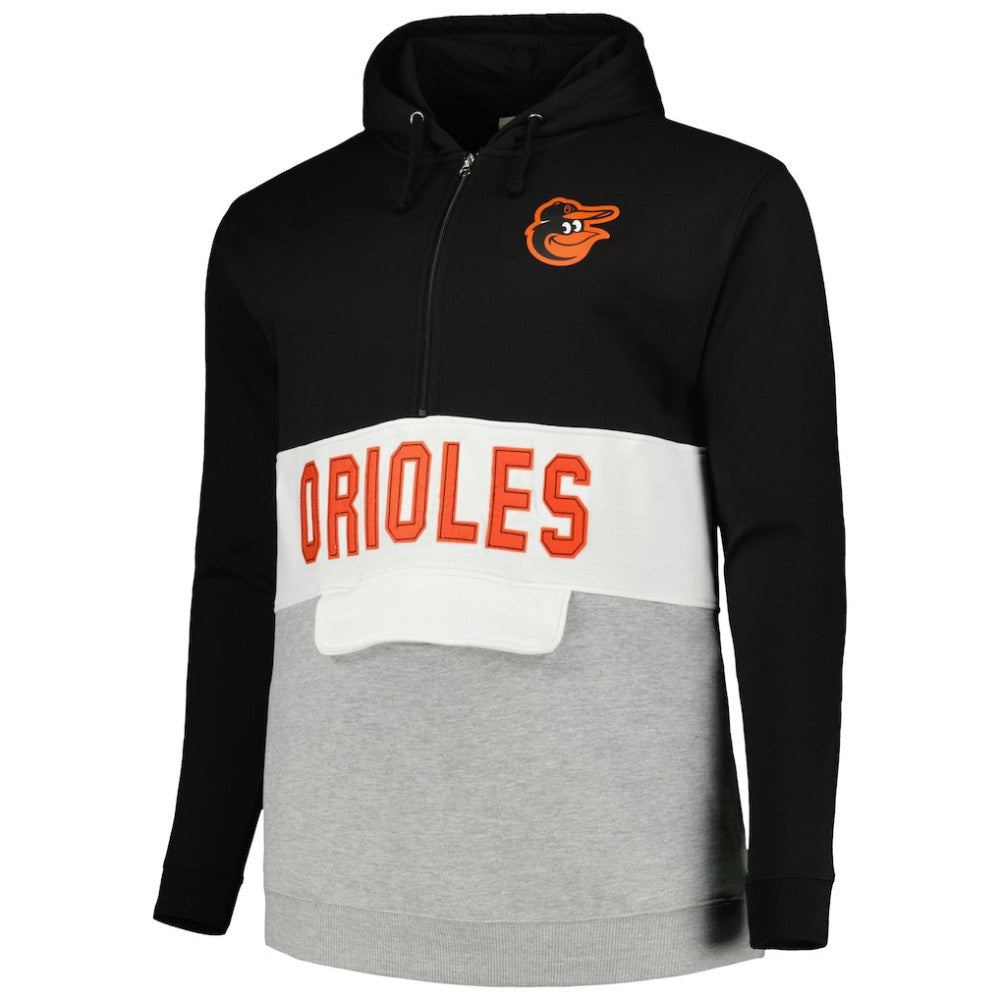 Baltimore Orioles Big & Tall Hoodie Half-Zip Sweatshirt - Black/Heather Gray - MLB Lifestyle