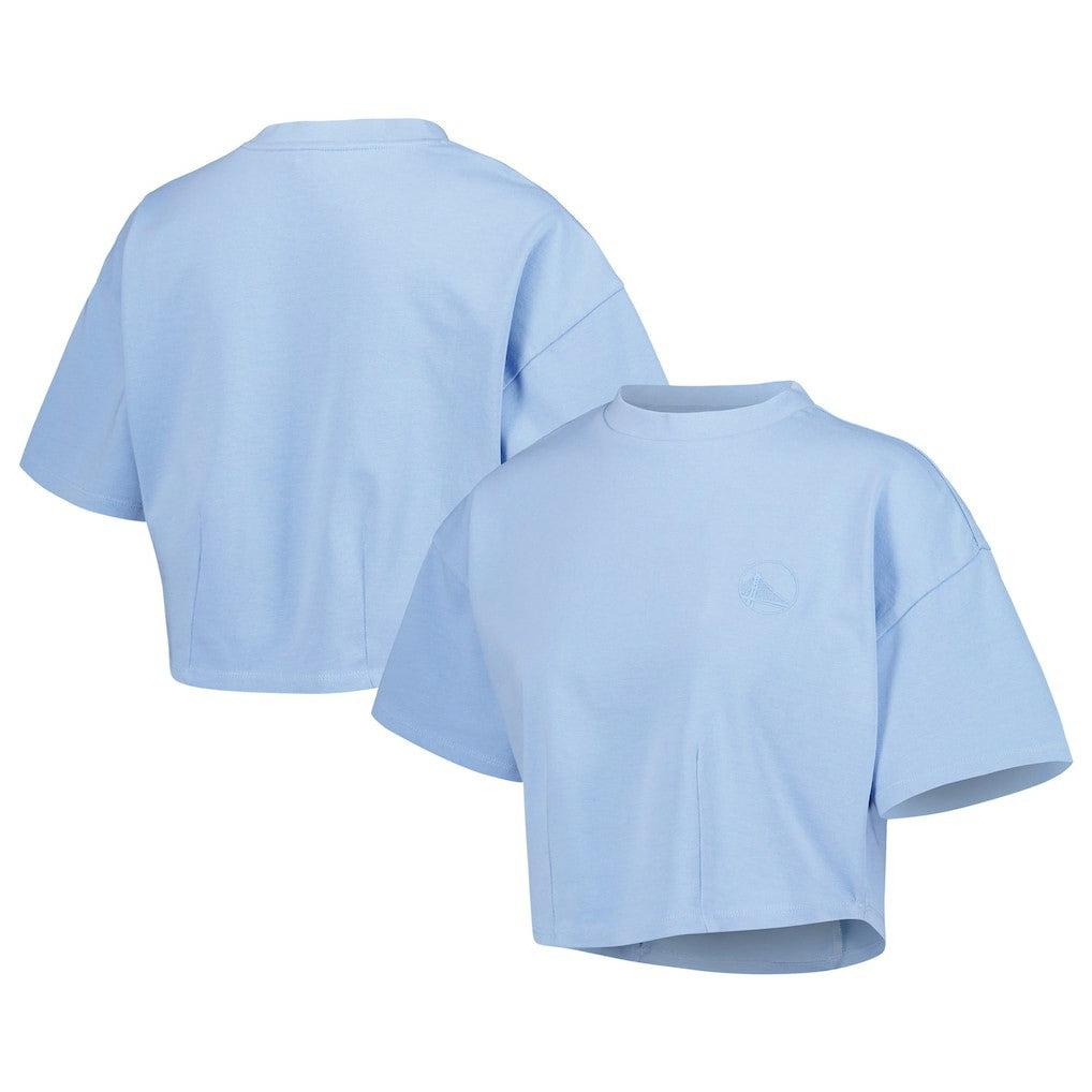 Golden State Warriors Lusso Women's Nola Faded Tonal Cropped T-Shirt Light Blue