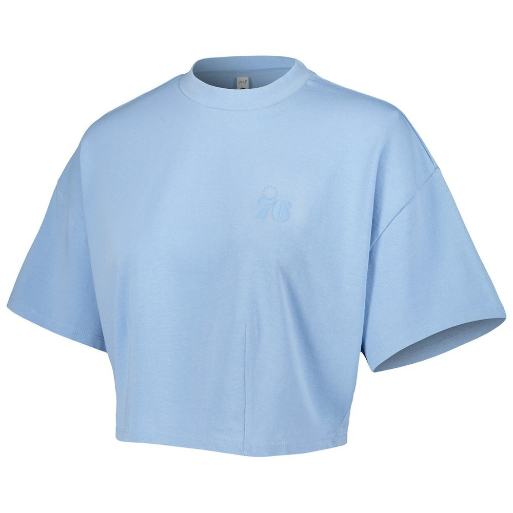 Philadelphia 76ers Lusso Women's Nola Faded Tonal Cropped T-Shirt Light Blue