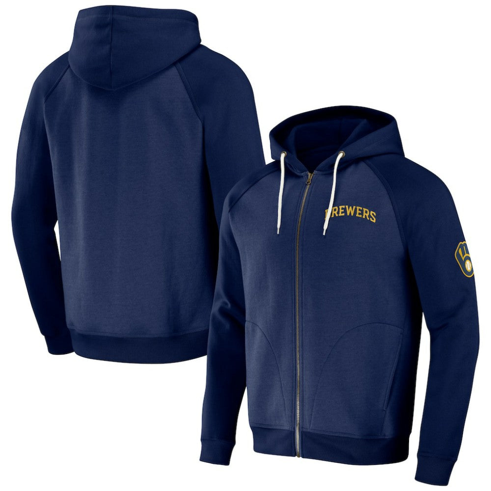 Milwaukee Brewers Darius Rucker Collection by Fanatics Raglan Full-Zip Hoodie - Navy - Fanatics Online