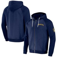 Milwaukee Brewers Darius Rucker Collection by Fanatics Raglan Full-Zip Hoodie - Navy - Fanatics Online
